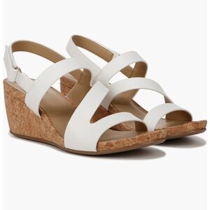 NIB, Naturalizer Adria Cork Wedge Sandal in White Tumbled Vegan Leather